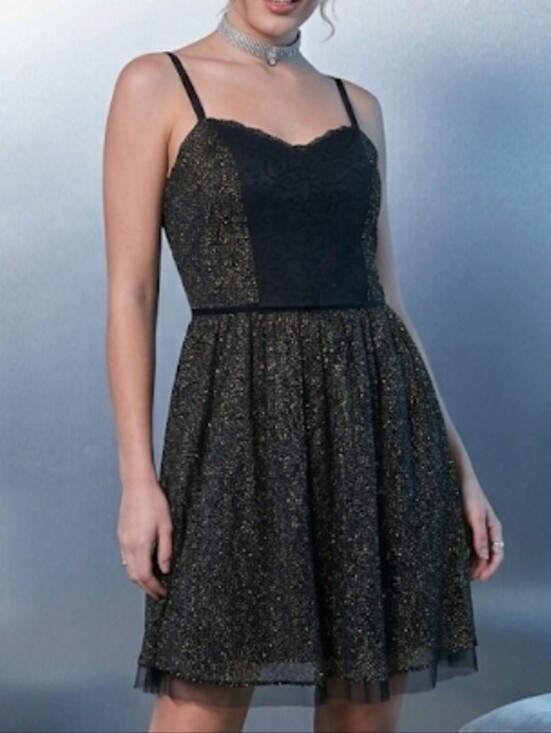 Free People Dresses & Skirts - Free People Vintage Y2K Glitter Lace Sparkle Black Mini Cocktail Dress Size 8